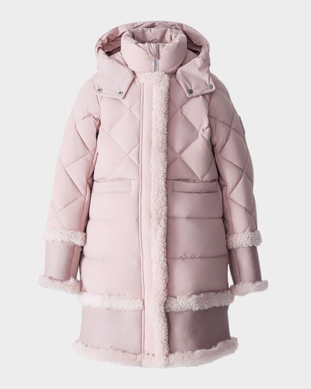 Kid's Jaela Quilted Long Parka Coat, Size 8-14